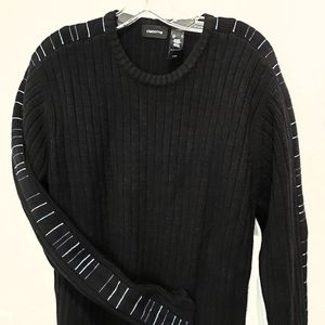 Claiborne Black Crewneck Sweater Size L Rib Knit